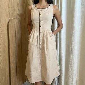 The Khaki Round Neck A-Line Midi Dress